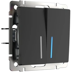 Изображение Выключатель двухклавишный проходной с подсветкой черный матовый W1122108